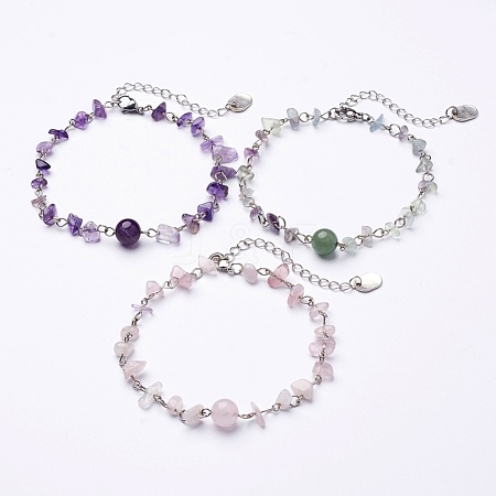 Natural Gemstone Chip Anklets X-AJEW-AN00177-1