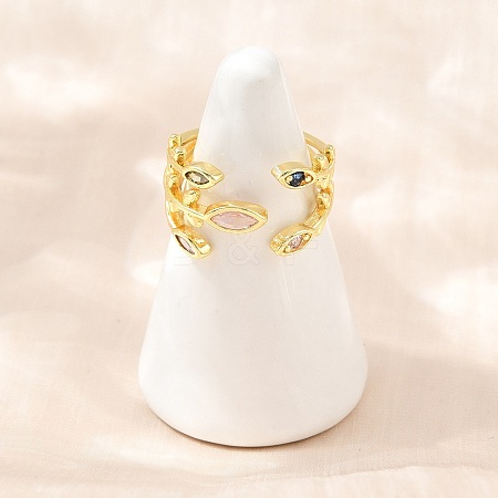 Brass Pave Cubic Zirconia Cuff Open Rings CU-CBACDF6-09G-02-1