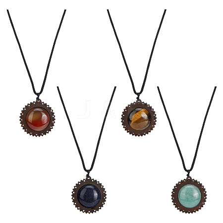 4Pcs 4 Styles Natural & Synthetic Mixed Stone & Wood Flower Pendant Necklaces Set with Adjustable Nylon Cords NJEW-FI0001-42-1