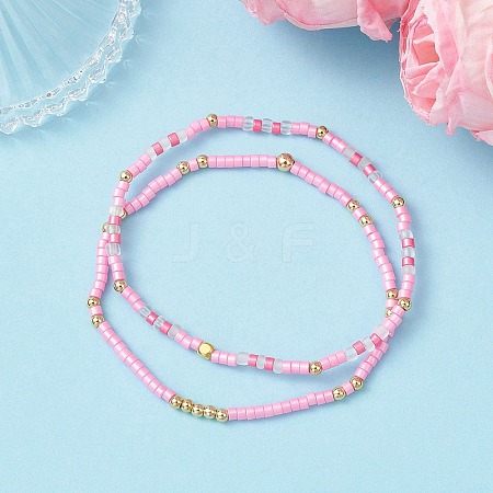 2Pcs Glass Seed Beaded Stretch Bracelets Sets for Women BJEW-MZ00296-01-1