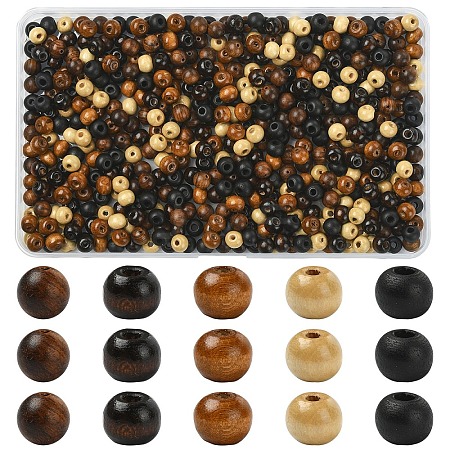 500Pcs 5 Colors Natural Wood Beads WOOD-YW0001-97-1