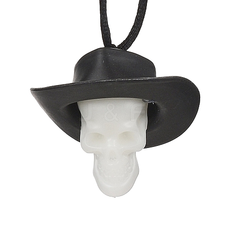 Halloween Skull Luminous Plastic Pendant Necklaces NJEW-S006-01A-1