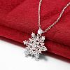 Fashion Popular Brass Cable Chain Snowflake Cubic Zirconia Pendant Necklace NJEW-BB00231-3