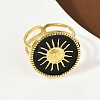 Flat Round with Sun Pattern 304 Stainless Steel Enamel Finger Rings for Women RJEW-G355-05G-4