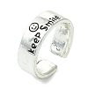 Word Keep Smile Alloy Open Cuff Ring RJEW-K275-10AS-1