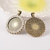 Flat Round Alloy Rhinestone Pendant Cabochon Settings ALRI-T351-01AB-NF-1