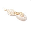 4Pcs 4 Styles Natural Cowrie Shell & Dyed Synthetic Turquoise Turtle Copper Wire Wrapped Pendants PALLOY-JF04035-02-4