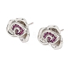 Rose Flower Brass Micro Pave Cubic Zirconia Stud Earrings EJEW-G452-08P-01-4