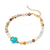 Ocean Dyed Synthetic Turquoise Turtle & Natural Flower Amazonite Round Beaded Anklets AJEW-TA00062-2