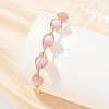 Natural Kunzite Horse Eye Herringbone Wire-Wrapped Open Cuff Bangles BJEW-JB14460-2