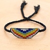 Glass Seed Wide Band with Rainbow Pattern Friendship Link Bracelet for Women BJEW-P269-15-3