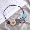 Bohemian Style Alloy and Raffia Geometric Pendant PU Leather Cord Bib Necklaces FS-WG7F958-02-1