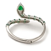 Brass Pave Green & Clear Cubic Zirconia Snake Open Cuff Bangle for Women BJEW-K246-10P-3