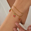304 Stainless Steel Enamel Red Strawberry Charm 2-Strand Bracelets for Women WG018B1-01-3