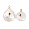 Brass Micro Pave Cubic Zirconia with Natural Pearl Pendants KK-Z146-07C-05-1