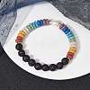 Dyed Natural Lava Rock & Pearl Beaded Stretch Bracelet BJEW-JB09723-2