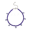 2Pcs 2 Colors 304 Stainless Steel Enamel Blue Evil Eye Tassel Glass Beaded Anklets for Women Men AJEW-AN00754-4