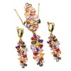 Leaf Brass Cubic Zirconia Pendant Necklaces & Hoop Earrings & Rings Sets FS-WGD46EA-05-4