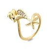 Ocean Theme Brass Micro Pave Cubic Zirconia Cuff Rings for Women RJEW-F184-17E-G-2