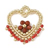 Natural Red Jasper Faceted Round Beaded Copper Wire Wrapped Pendants PALLOY-MZ01400-02-1