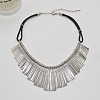 Alloy Long Tassel Bib Black Waxed Cord Necklaces FS-WGA960C-01-2