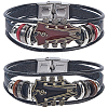 2Pcs 2 Colors Alloy & Leather Cord Bracelets for Men Women BJEW-CL0001-57-1