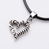 Antique Silver Alloy Heart Waxed Cord Pendant Necklaces NJEW-O087-06-2