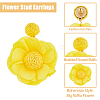 FIBLOOM 4 Pairs 4 Colors Bohemian Style Raffia Flower Dangle Stud Earrings with Iron Pins EJEW-FI0002-26-4