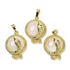 Natural Quartz Crystal Flat Round Shaped Brass Pendants KK-F887-03G-30-1