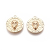 Flat Round with Skull Pattern Brass Micro Pave Clear Cubic Zirconia Pendants KK-G436-21G-2