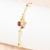 Brass Pave Colorful Cubic Zirconia Flower Link Bracelets for Women KK-CBA68DA-04G-3