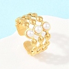304 Stainless Steel with ABS Plastic Pearl Cuff Open Rings RJEW-Z137-01G-3