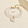 Natural Freshwater Pearl Round Charm Multi-strand Bracelets with 201 Stainlee Steel End Chains UK4868-2