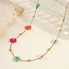 Glass Wrapped Flower Stainless Steel Handmade Link Chain Necklace Jewelry Accessory ZJ4329-1-1