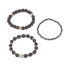 3Pcs 3Style Natural Lava Rock & Alloy & Synthetic Hematite Beaded Stretch Bracelets Set BJEW-JB07897-1