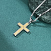304 Stainless Steel Pave Clear Cubic Zirconia Hammered Religion Cross Pendant Necklaces for Men WG86616-01-2