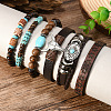 6Pcs 6 Styles Zinc Alloy and Wood Beads Coconut Shell Artificial Leather Cord Braided Bracelets & Stretch Bracelets Sets FS-WG2D370-01-3