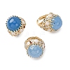 Half Round Natural Dyed Jade Cubic Zirconia Cuff Rings RJEW-M076-01G-04-2