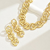 Heart Alloy Curb Chain Necklaces & Stud Dangle Earrings Sets FS-WGC8E38-01-1