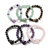 Round & Cat Head Natural Mixed Stone Beaded Stretch Bracelets for Women BJEW-K251-03-1