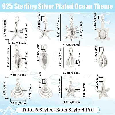 24Pcs 6 Styles Brass Pendants KK-BBC0022-75-1