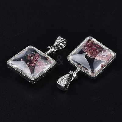 Transparent Glass Square Pendants GLAA-S199-006-1