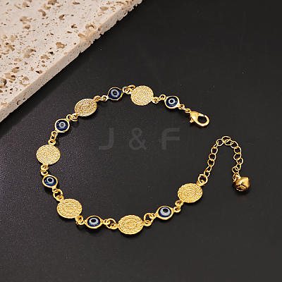 Vintage Beach Brass Coin Blue Evil Eye Link Chain Anklets for Women MD8802-1
