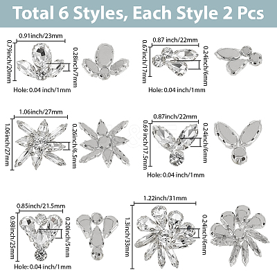 12Pcs 6 Styles Alloy Glass Cabochons DIY-GF0013-78-1