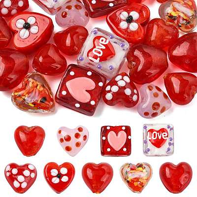 22Pcs 9 Styles Heart Theme Handmade Glass Beads FOIL-FS0001-04-1