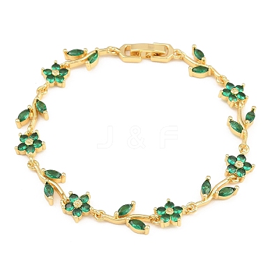 Brass Pave Cubic Zirconia Flower Link Chain Bracelets for Women KK-CBA68DA-14G-10-1