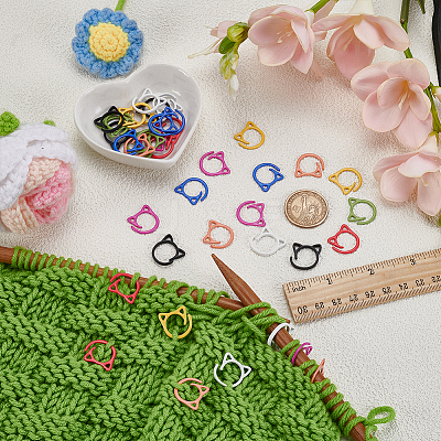 40Pcs 8 Colors Iron Knitting Stitch Marker Rings DIY-FG0007-90-1