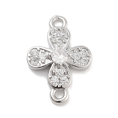 Brass Pave Clear Cubic Zirconia Flower Links Connector Charms KK-Z061-02P-02-1