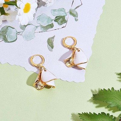 White Enamel Lilies Flower Dangle Hoop Earrings JE970A-1