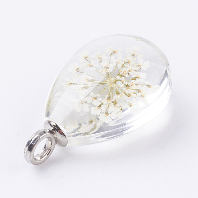 Glass Dried Flower Pendants GLAA-K018-E-1